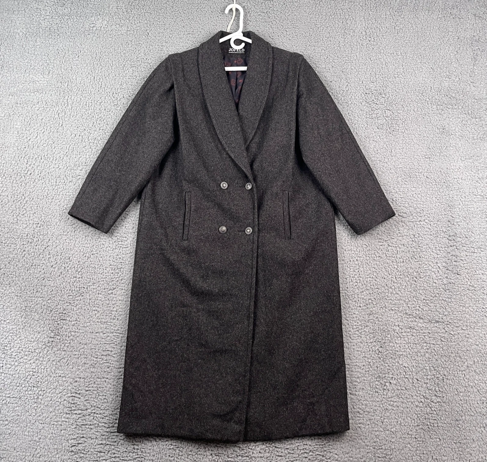 Vintage Jofeld Trench Coat Womens XL Charcoal Wool Button Duster Old Money 80s