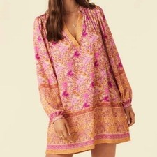 Spell Village Tunic Dress Sunrise Boho Floral Long‎ Balloon Sleeve V-Neck Medium