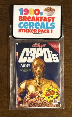1980s Breakfast Cereal Sticker Pack 1 C-3PO's Donkey Kong Pac-Man ET Smurfs