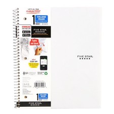Five Star 1-Subject Spiral Notebook College Ruled : 8-1/2 in. x 11 in. White 