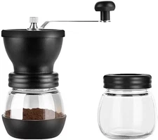 Manual Coffee Grinder Hand-Cranked Stainless Steel Glass Body Portable Black