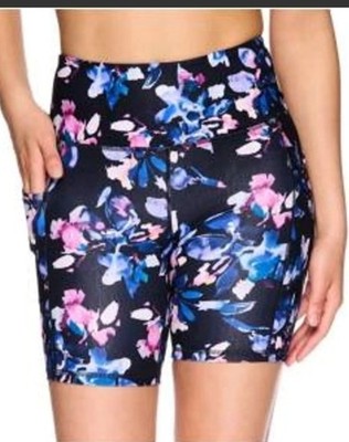 Gaiam women's high-waisted bike shorts floral print side pockets, Size S