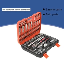 108 Pieces 1/4" 1/2" Ratchet Wrench Socket Tool Mechanics Repair Tools Kit