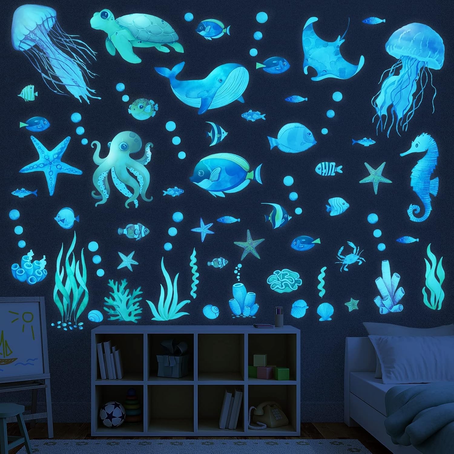 Stickers Lumineux Vie Marine : Fin de la Peur du Noir avec Poissons Phosphorescents