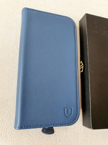 SHIELDON Case for iPhone 15 6.1" Real Leather folio Wallet RFID Cover Royal Blue - 第 5/24 張圖片