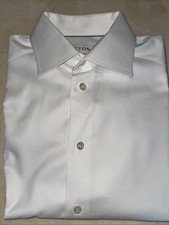 ETON MENS WHITE PREMIUM COTTON CONTEMPORARY-FIT DRESS SHIRT SIZE 15/34 250