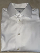ETON MENS WHITE PREMIUM COTTON CONTEMPORARY-FIT DRESS SHIRT SIZE 15/34 $250