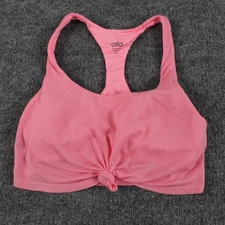 Alo Yoga Sports Bra Womens XS Knot Tank in Macaron Pink Ribbed Racerback Padded