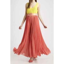 Alice + Olivia Yellow Coral Pleated Belted Chiffon Maxi Lined Dress Sz 0
