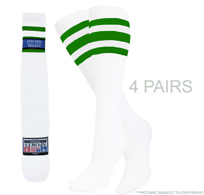 4 PAIRS GREEN STRIPED TUBE SOCKS 22 INCHES OLD SCHOOL LONG SOCKS COTTON