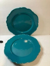 2)  PIONEER WOMAN DINNER PLATES   TURQUOISE    -FREE SHIP--VGC