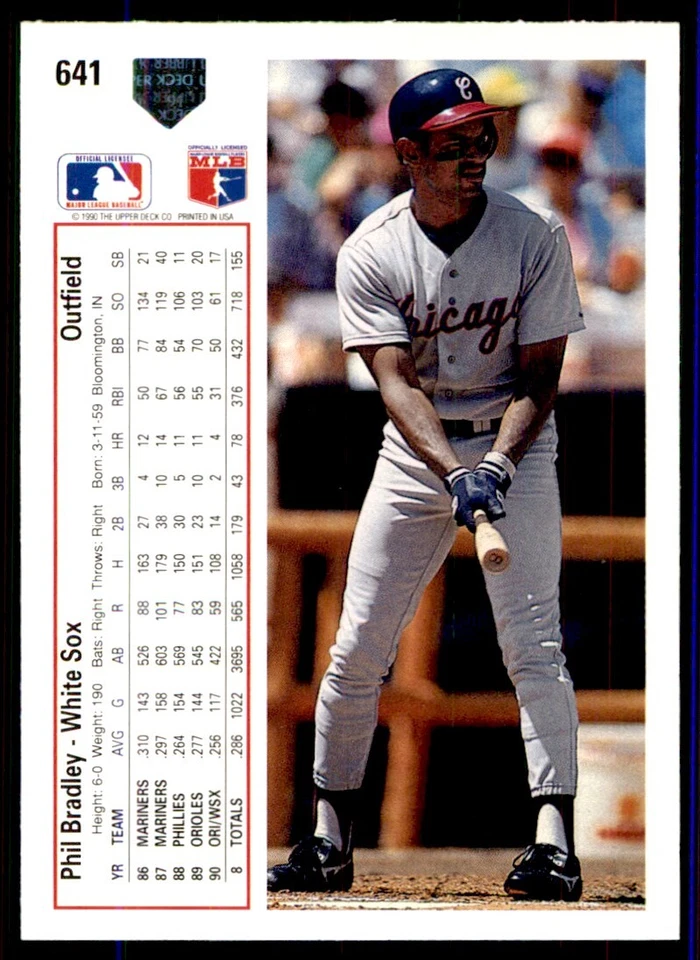 1991 Upper Deck Phil Bradley Chicago White Sox #641 - Image 2 of 2