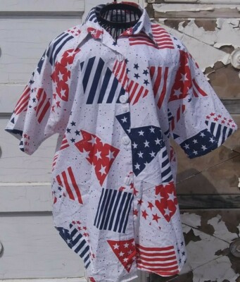 Vintage Separate Issue Women's L Button Up, American Flag, Shiny Silver Inlay