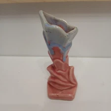 Vintage USA Pottery Vase Pink And Blue. MCM Style