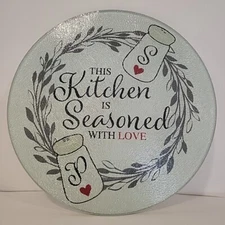 This Kitchen is Seasoned with Love  8"  ROUND Glass Trivet/Cutting Board