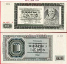BOHEMIA & MORAVIA 1000 KRONEN SPECIMEN AUFLAGE 24 10 1942 P 15s UNC
