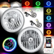7" Bluetooth Color Chasing Halo Headlight 6k LED Lamp PR For 76-17 Jeep Wrangler