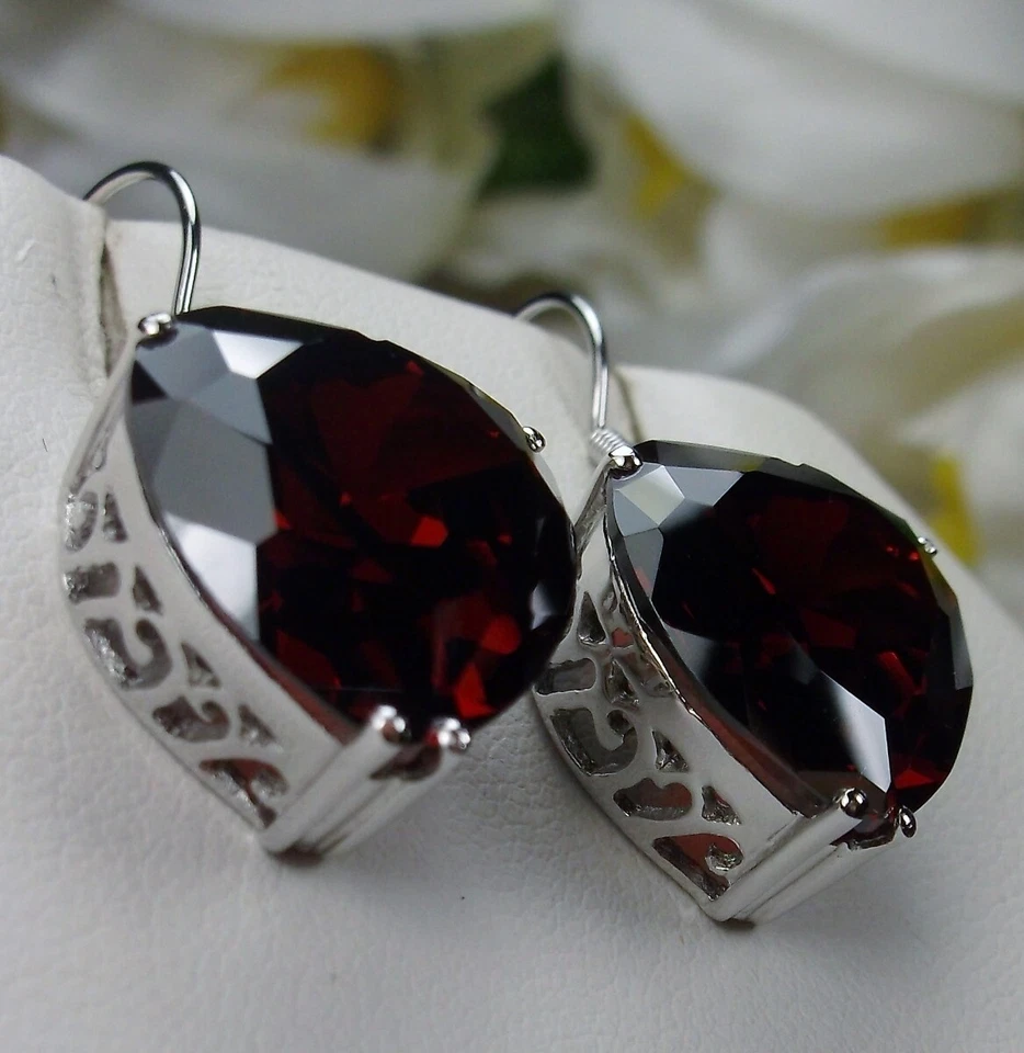 Brincos de gota de filigrana de prata esterlina coração granada vermelha CZ (feitos sob medida)* E38 - Imagem 4 de 4