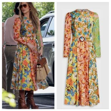 Zimmermann Estelle Spliced Midi Belted Dress Size 1 AU10 US6 UK10 100% Linen JLo