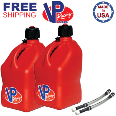 VP Racing 2 Pack Red 5.5 Gallon Square Utility Jug + 2 Deluxe Fill Hoses