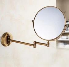 Antique 8" Double Side Bathroom Folding Brass Shave Makeup Mirror Wall Mounted