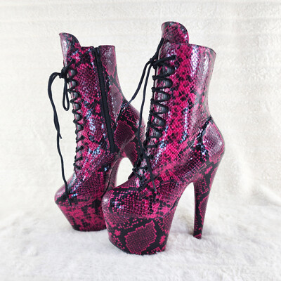 Adore 1020SP Hot Pink Snake Print 7'' High Heel Platform Ankle Boots NY