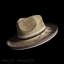 Vintage Fedora Firm Wool Felt Panama Hat Classic Rancher for Women Men Wide Brim