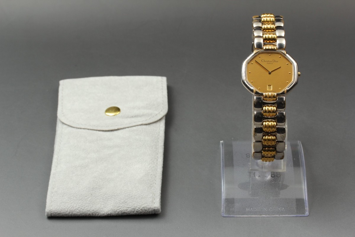 Vintage Christian Dior 45.204 Gold Silver 2 Tone 32mm Men's Quartz
