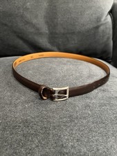 Vintage Lands End Brown Genuine Leather Belt Solid Brass Buckle Size 28 Inch