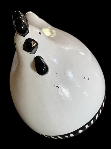 VTG Large Black & White Ceramic Chicken Hen Figurine Farmhouse Kitchen Decor 7”