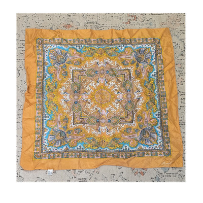 Burmil Geometric Acetate Scarf Gold Blue Multicolor Pattern Vintage Japan