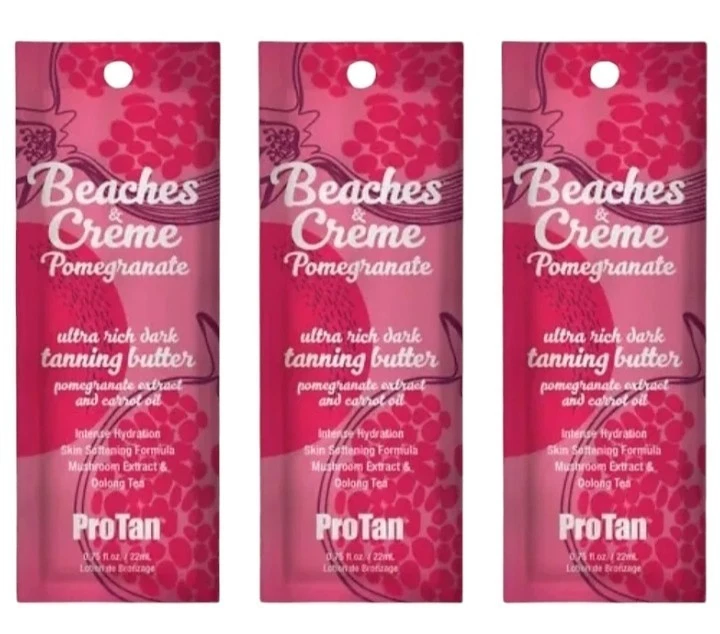 Beaches & Creme Pomegranate Sunbed Tanning Lotion 2 Bottle Deal + 3 Free pkts - Image 3 of 3