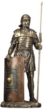 Figura Soldado Romano 14.38" con Jabalina y Escudo Bronce Fundido en Frío