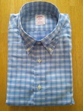 NWOT Brooks Brothers Blue White Check Cotton Button Down Collar L 17-35