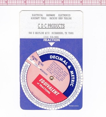 C-D-C, Richardson TX, Decimal & Metric, equivalent of Fractions  (S-0304)