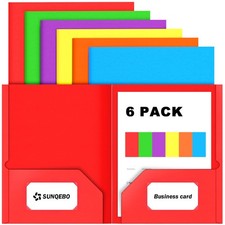 Folders with Pockets, 6 Pack Assorted Colors, 2 Pocket, 6 Pack, Multi-colored