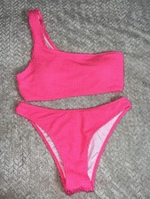 One-Shoulder Hot Pink Bikini Set With High-Waist Bottoms - Women  s Swimwear.