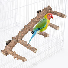 Bird Ladder Perch for Cage Natural Wood Bird Parrot Perch Stand Chewing Toy