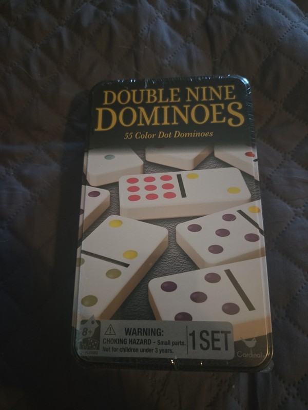 Cardinal Double-Nine Dominoes Set 55 Color Dot Dominoes Brand New Sealed in Tin