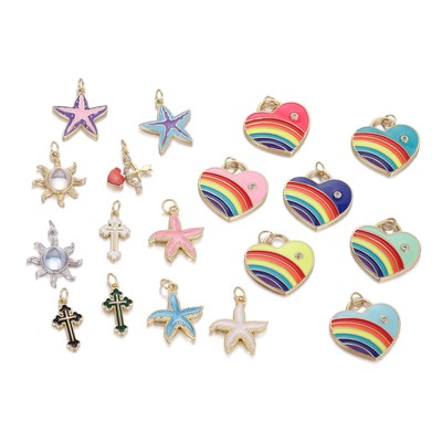 1 Pc Rainbow Heart Cross Starfish Pendant DIY Bracelet Necklace Charm Jewelry