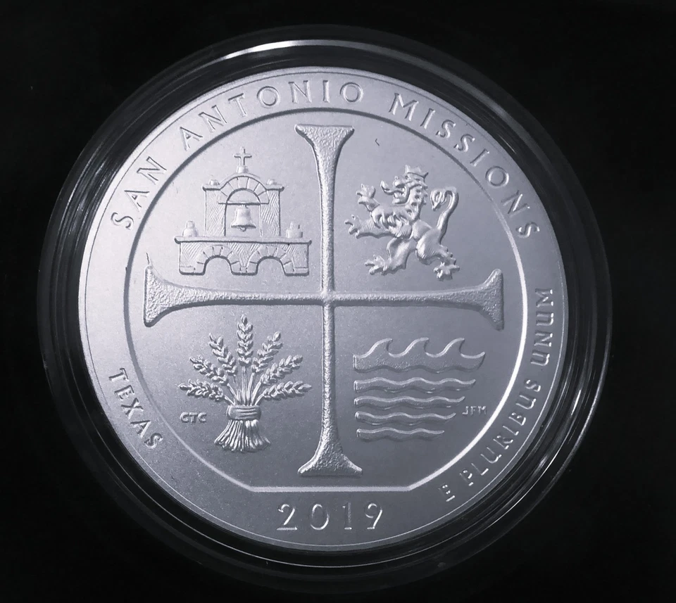 2019-P ATB San Antonio Missions, 5 oz Silver Coin (19AM), Collector Edition, OMP - Image 3 of 4