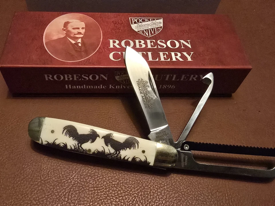CUCHILLO ROBESON SHUREDGE CUBIERTOS GAMECOCK GALLO LUCHA HUESO GALLO BONITO BOLSILLOZE Foto 2 de 3