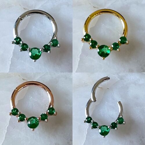 5 x Emerald Green Gem Hinged Septum Clicker Daith Rook Ear Ring 1.2mm 8mm - Picture 1 of 8