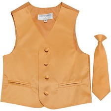 New Boy's Kid's formal Tuxedo Vest Waistcoat  Necktie Gold US size 2-14 wedding