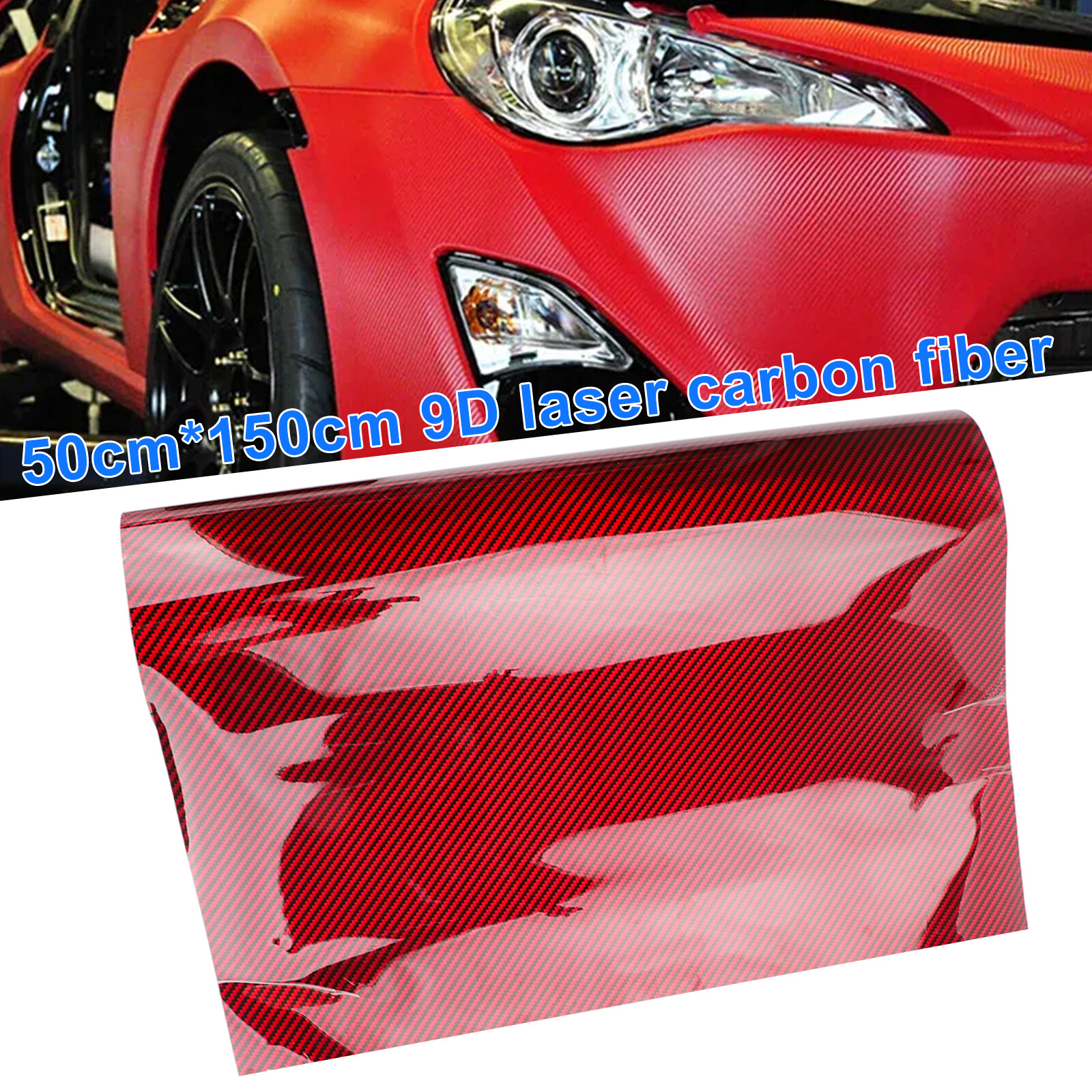 9D Carbon Fiber Vinyl Wrap Film Roll 50x150cm for Car Interior Exterior DIY Red