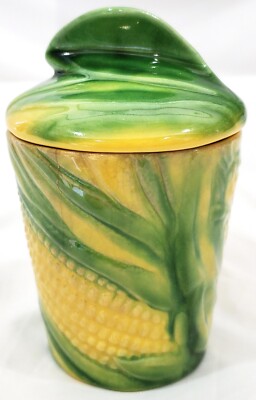 Vallona Starr CORN ON THE COB design JAM JAR with full Lid #52 #36 *cracked*