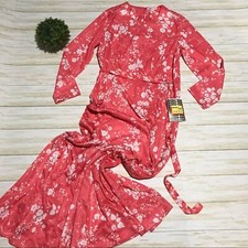 Vintage 1960s 1970s NWT Coral Floral Sweetheart Neckline Maxi Dress Size Large