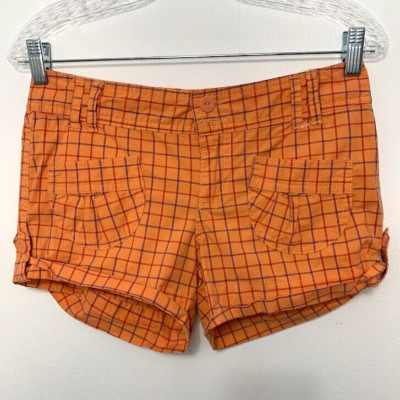 Personal Identity Womens Size 1 Junior Chino Shorts Cotton Blend Orange Plaid