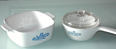 2x Pyrex Auflaufform+Kasserolle mit Deckel Kornblume Corning Ware NY USA