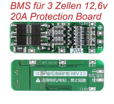 BMS 3S 20A 12.6V 18650 3 Zellen Li ion Lithium Akku Laderegler NEU